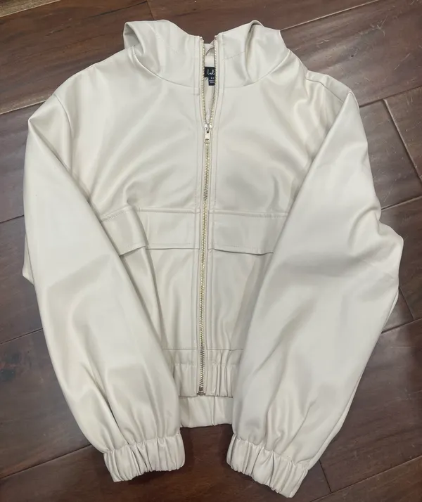Atomic Off White Vegan Leather Bomber Jacket  XS - Image 8