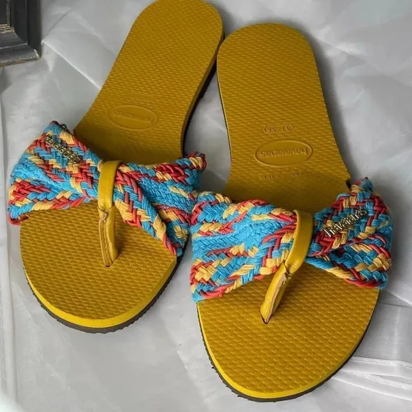NWT size 7/8 Havainas St. Tropez mesh sandals multicolored woven strap - Image 2