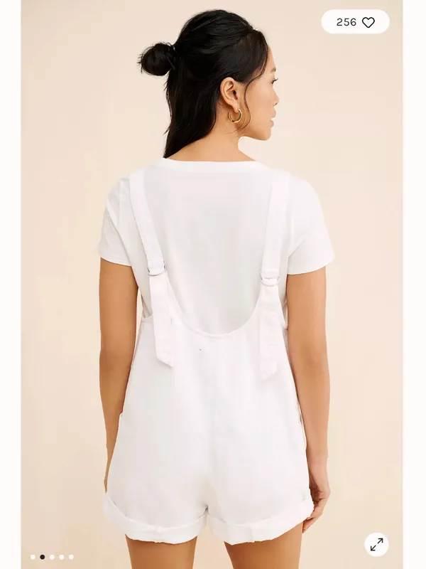 Free People High Roller Shortalls in Optic White Cotton - Image 3
