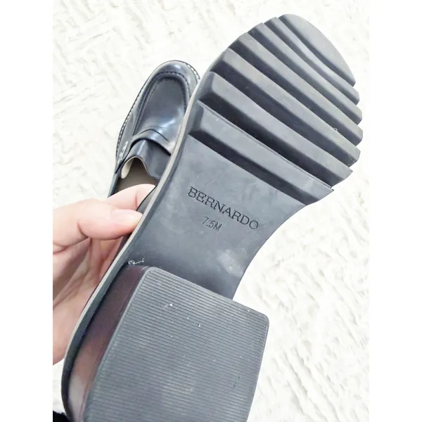 Bernardo Selma Black Leather Lug Sole Penny Loafers Chunky Stacked Heel Academia - Image 7