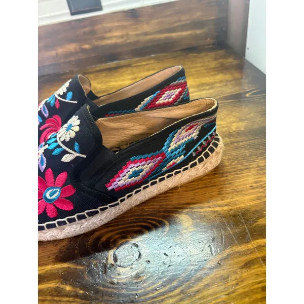 Johnny Was‎ Black Floral Embroidered Espadrilles Size 38 (Size 7.5) - Image 5