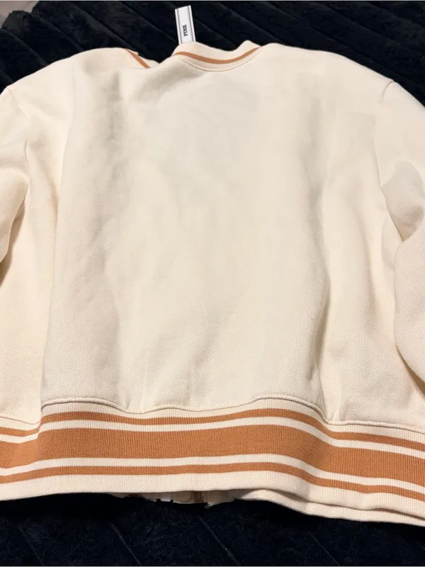 PINK Cream Zip-Up Jacket with Tan Trim - Image 8