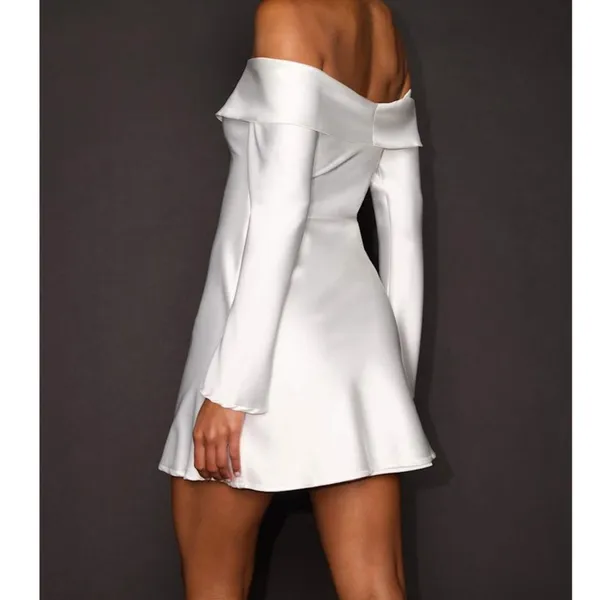NEW Lulus Luxurious Vision White Satin Off-the-Shoulder Slip Mini Dress Small - Image 2