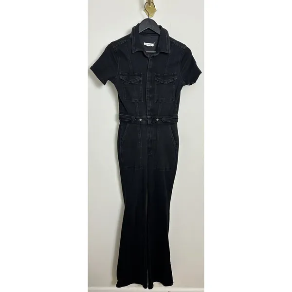GOOD AMERICAN Fit for Success Bootcut Jumpsuit in Black099 Size Medium - Image 4