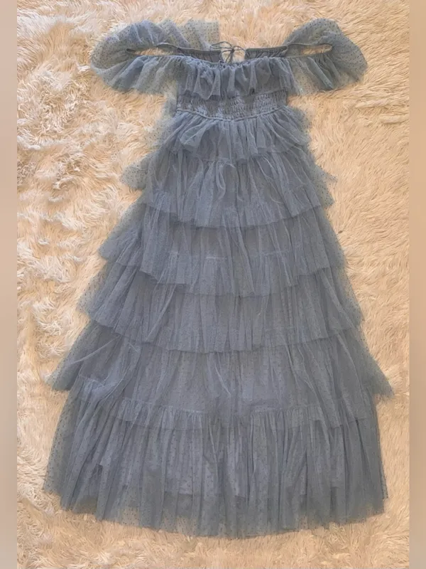 NEW Petal & Pup Belle Swiss Dot Tulle Tiered Maxi Blue Dress sz M - Image 8