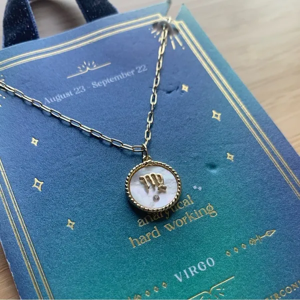Beloved + Inspired 14K Gold Dipped Mother of Pearl Zodiac Pendant Necklace - NWT - Image 5