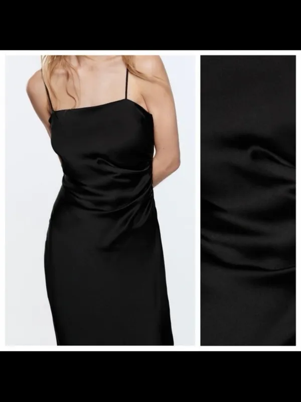 Zara Black Satin Slip Midi Dress with Thigh Slit - Image 5