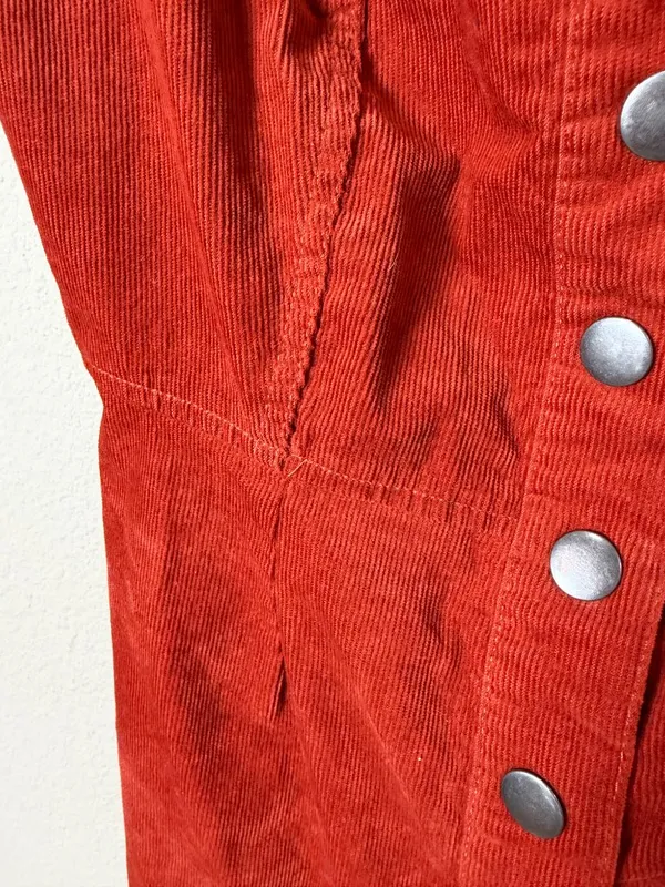 Urban Outfitters Brown Orange Corduroy Jumper Overall Dress Snap Front Size XS - Image 3