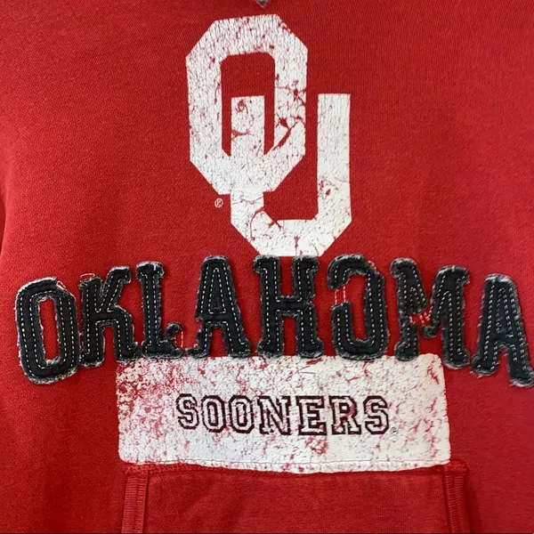 Step‎ Ahead Crimson OU Distressed V Neck Hoodie - Image 2