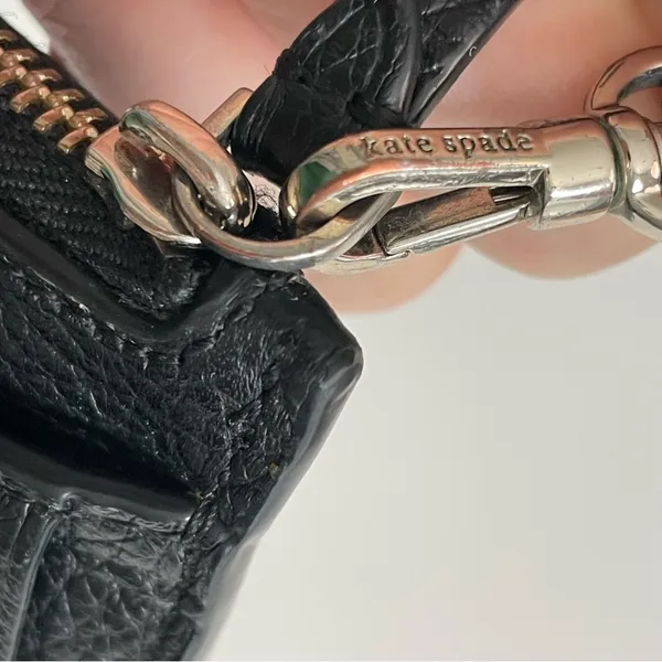 Kate Spade Leila Credit Card Holder Wristlet ID Key Ring Pebbled Leather Black - Image 12