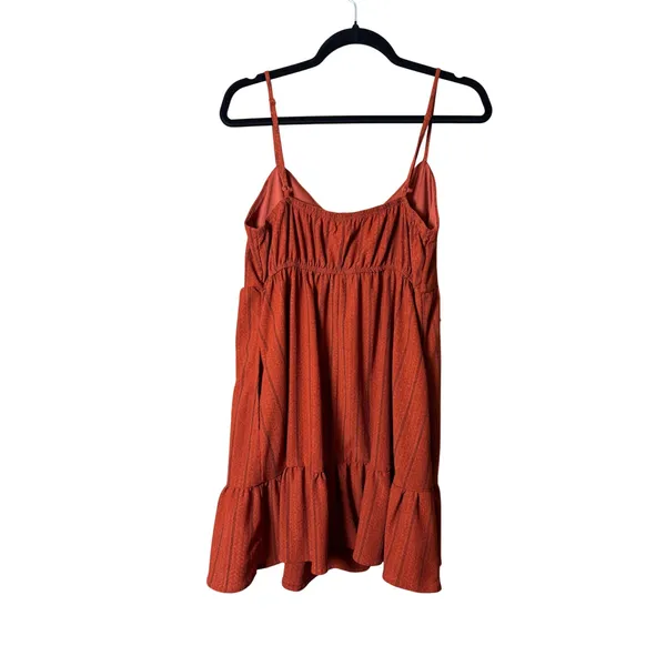 MiAmi Francesca's Women Mini‎ Dress L Rust Orange Striped Tie Front Boho Pockets - Image 7