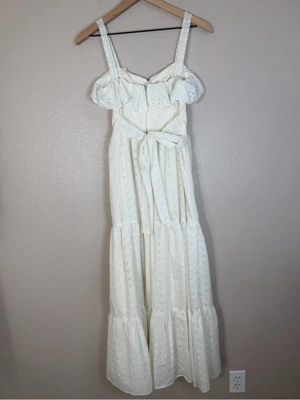 Roberta Vintage 70’s White Cotton Eyelet Lace Tiered Maxi Sundress 7 Cottage - Image 9