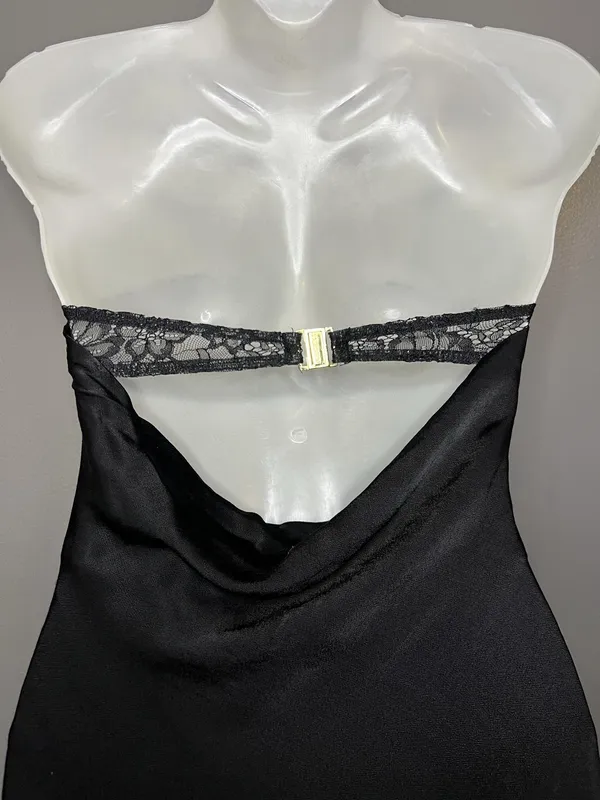 Meshki Dress Womens XS Black Strapless Satin Open Back Maxi Bodycon Formal - Image 7