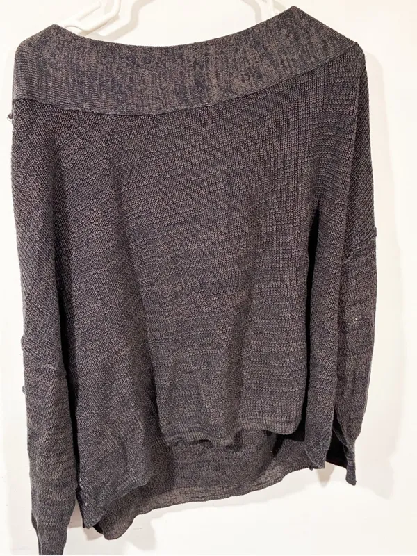 Free People Grey Linen Blend Ribbed Off Shoulder Slouchy Knit Top Size Large - Image 4
