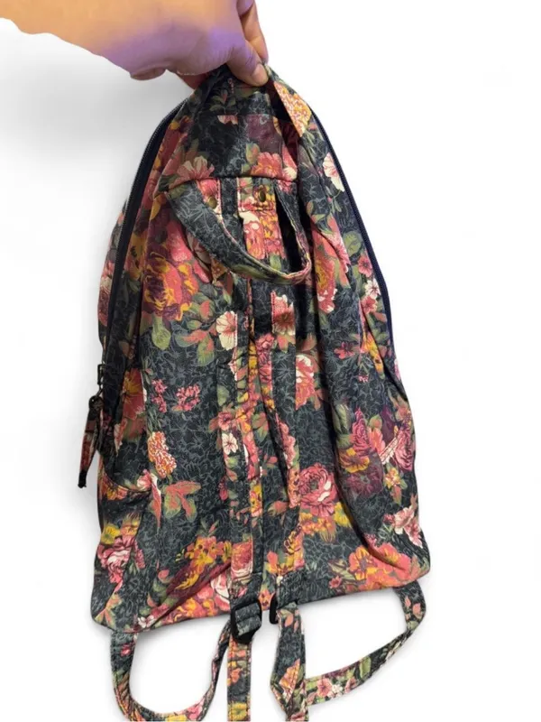 BDG Floral Quilted Backpack - Pink, Yellow, Green on Black - Image 2
