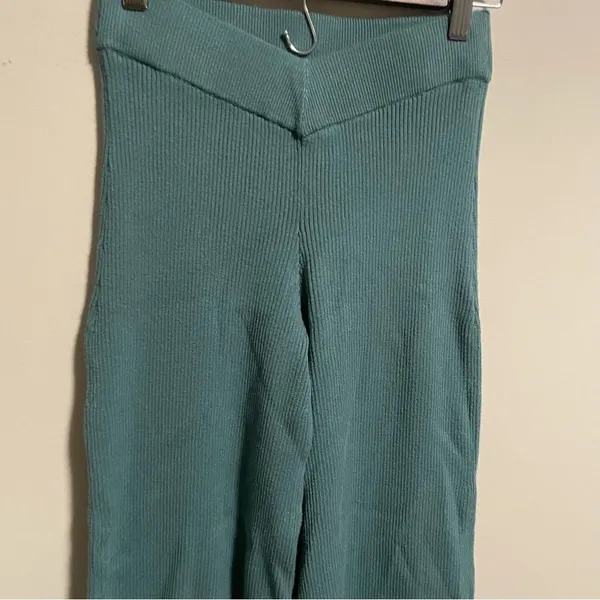Abercrombie & Fitch Ribbed Crossover Waist Wide Leg Pant Teal- Size XS/S - Image 3