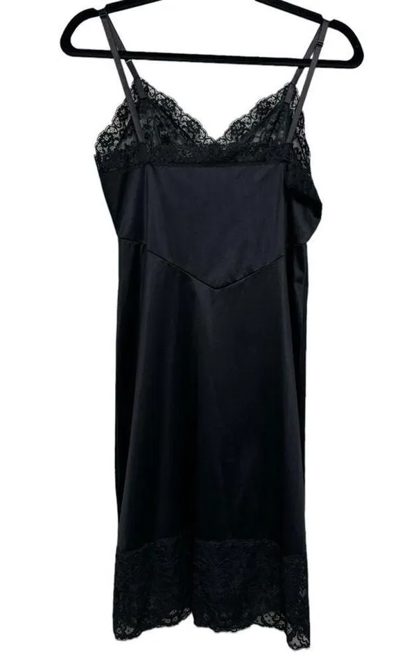 Vintage Whimsigoth Romantic Coquette Cami Satin Lace Slip Dress Black -Size XS/S - Image 2
