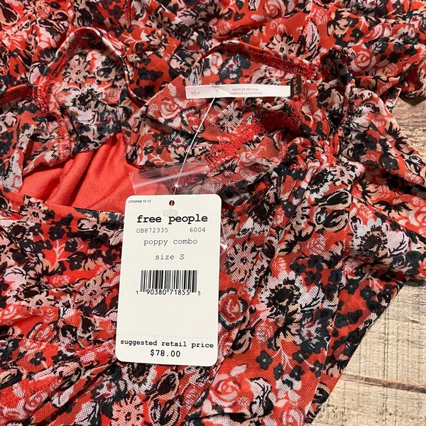 Free People NEW Wmns Coral Floral All Dolled Up Mesh Crop Top Shirt Sz S Romance - Image 7