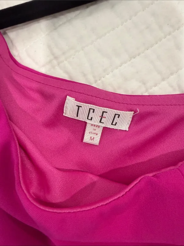TCEC One-Shoulder Fuchsia Ruffle Hem Dress - Image 2
