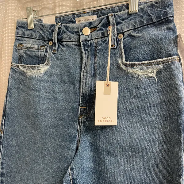 Good American Good Vintage Raw Hem Distressed Pocket Jeans NWT - Image 5