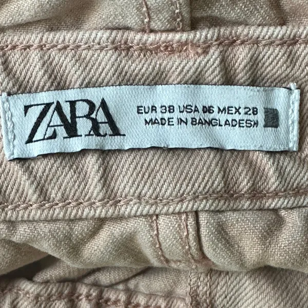 Zara Paperbag Waist Solid Denim Shorts Mauve High Rise Button Fly Raw Hem Size 6 - Image 6