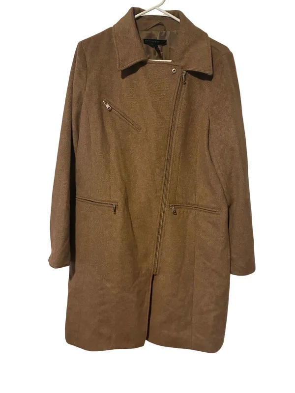 White House black market Womens Camel Long Wool-Blend Moto Coat - Image 5