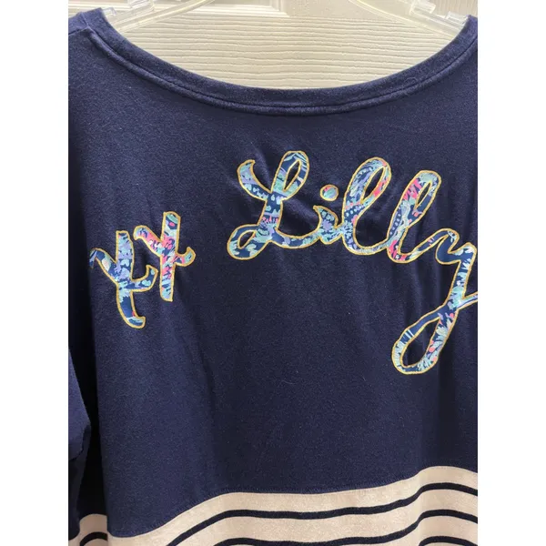 Lilly Pulitzer Finn Top Navy White Striped Lobster‎ Graphic Long Sleeve Shirt L - Image 8
