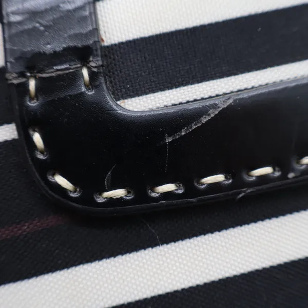 Kate Spade New York Striped Canvas Satchel Bag Black White Brown Vintage Sam - Image 6