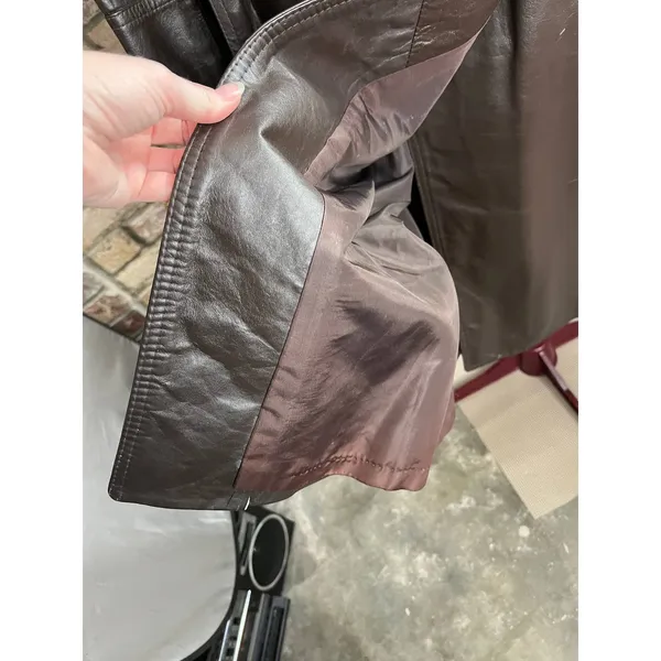 leather trench coat brown double breasted Vintage 1970s sz 7 - Image 16