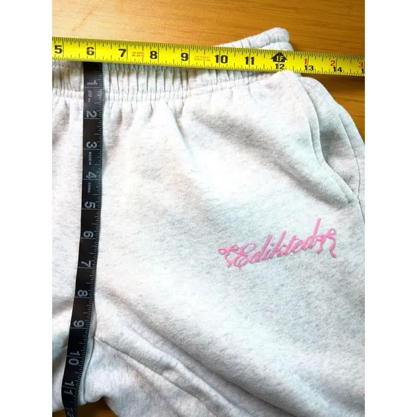 Edikted Women’s XS Gray Pink Logo Sweatpants Fleece Joggers Baggy Y2K Lounge - Image 7