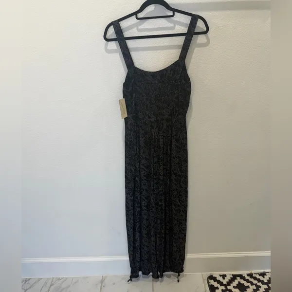 Universal Thread Smocked Boho Jumpsuit Dark Floral Tie-Cuff Cottagecore Festival - Image 8