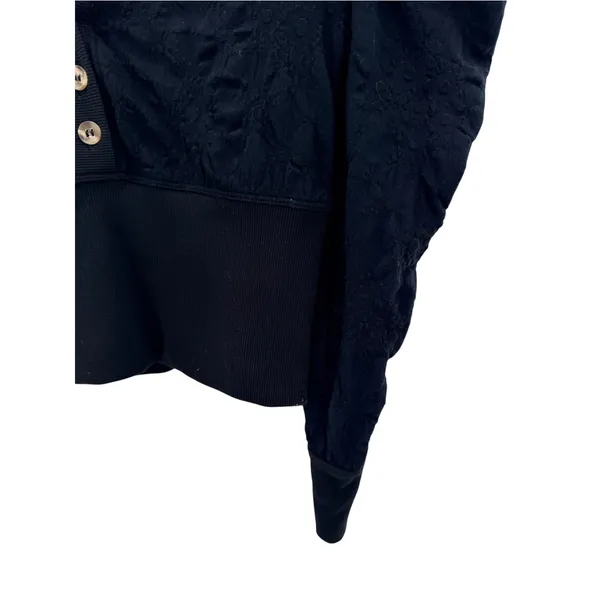 Free People Black Gemma Textured Henley Ruched Romantic Shoulder Blouse S Puff - Image 5