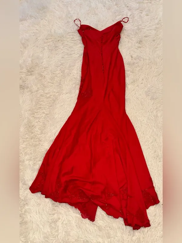 NEW House of CB Anastelle Bead Embellished Satin Mermaid red Gown Sz XS - Image 8