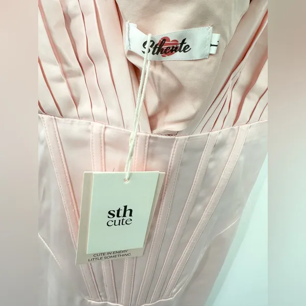 sthcute NEW‎ Satin Deep V Neck Corset Pink Maxi Dress Size Large - Image 4