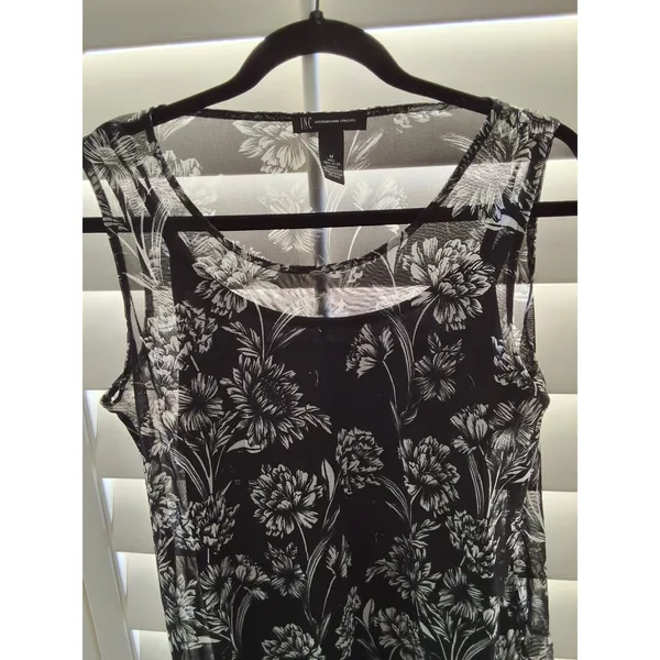 INC International Concepts Womens M Black White Floral Sheer Sleeveless Top - Image 2