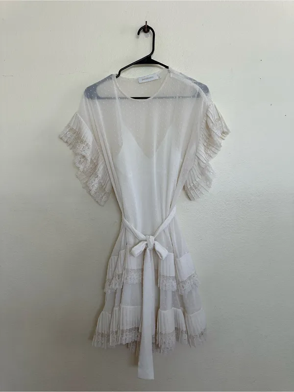 Zimmermann Espionage Pleat Frill Mini Dress Cream Ecru, US 8 Zimmermann size 2 - Image 5