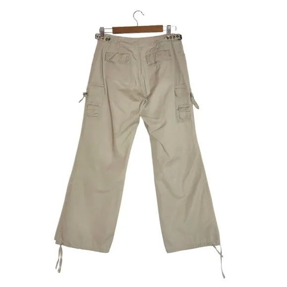VTG Y2K Daisy Fuentes Khaki Mid Rise Wide Leg Parachute Utility Cargo Pants 8 - Image 3