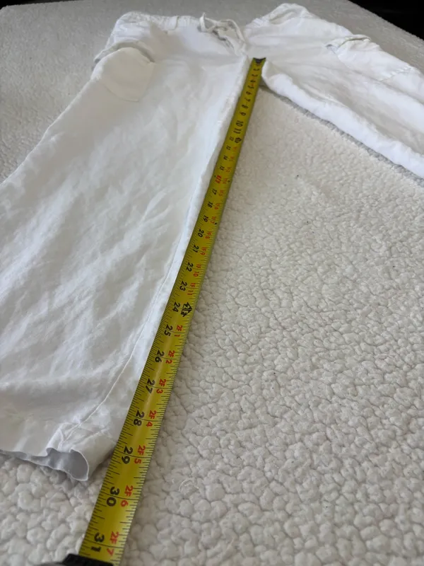 Streetwear Society White Linen Cargo Pants Wide Leg Y2K Drawstring size M - Image 5