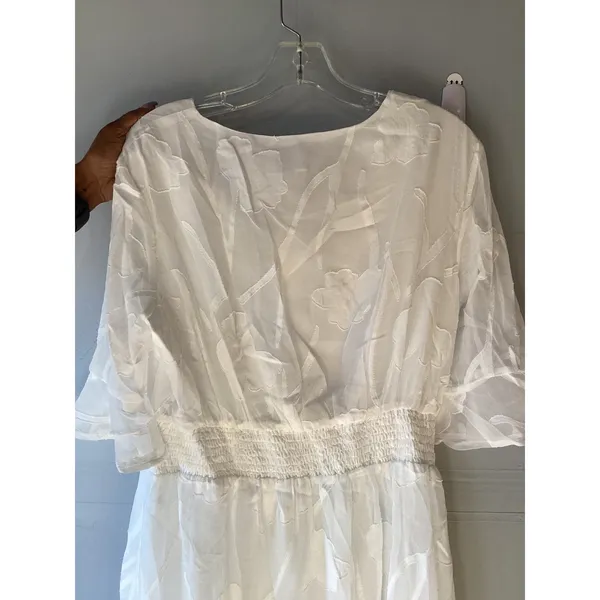 MSGLAMOR White Burnout Floral Flutter Sleeve Midi Dress New Large NWT - Image 6