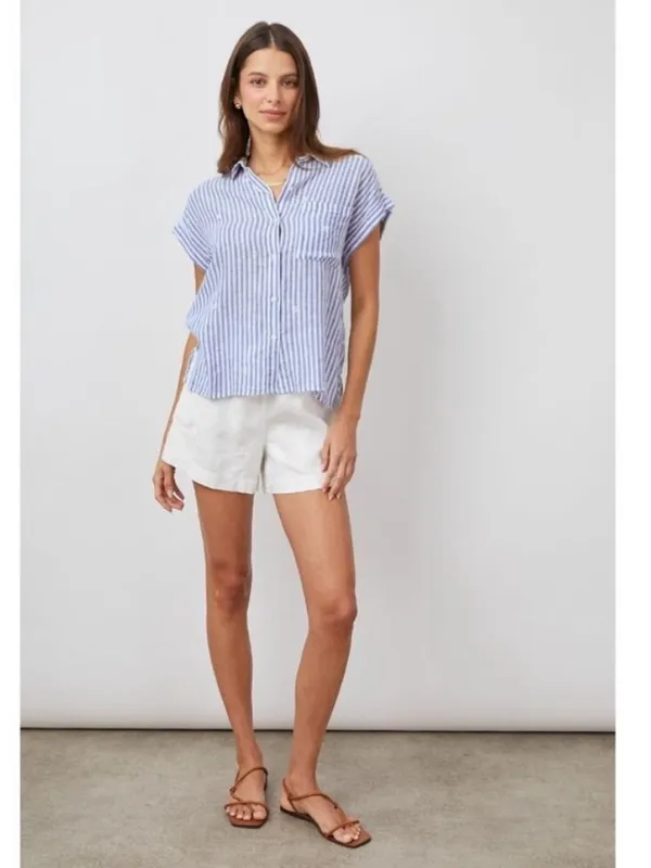 Rails Whitney Blue White Stripe Daisy Short Sleeve Collared Linen Rayon Shirt XS - Image 3