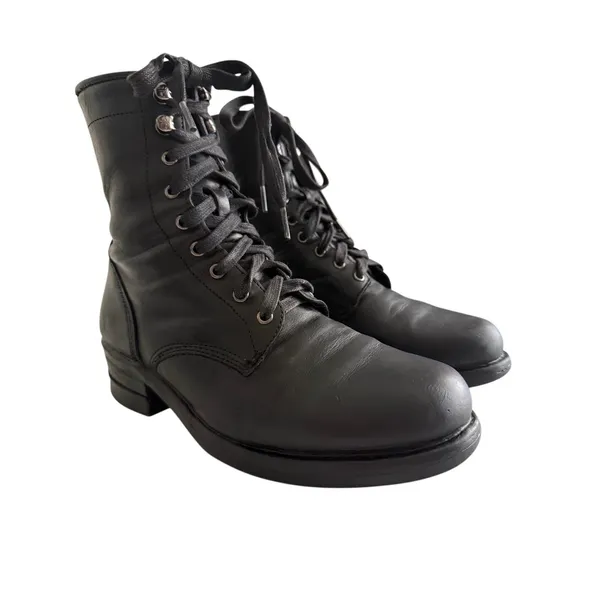 Vintage Frye 90s Y2K USA Black Leather Moto Combat Boots Grunge 9.5 M Goth Biker - Image 2