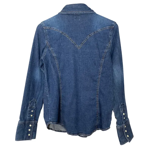 Vintage Gap Western Shirt Denim Look Stretch Women Size Medium Blue Pearl Snaps - Image 2