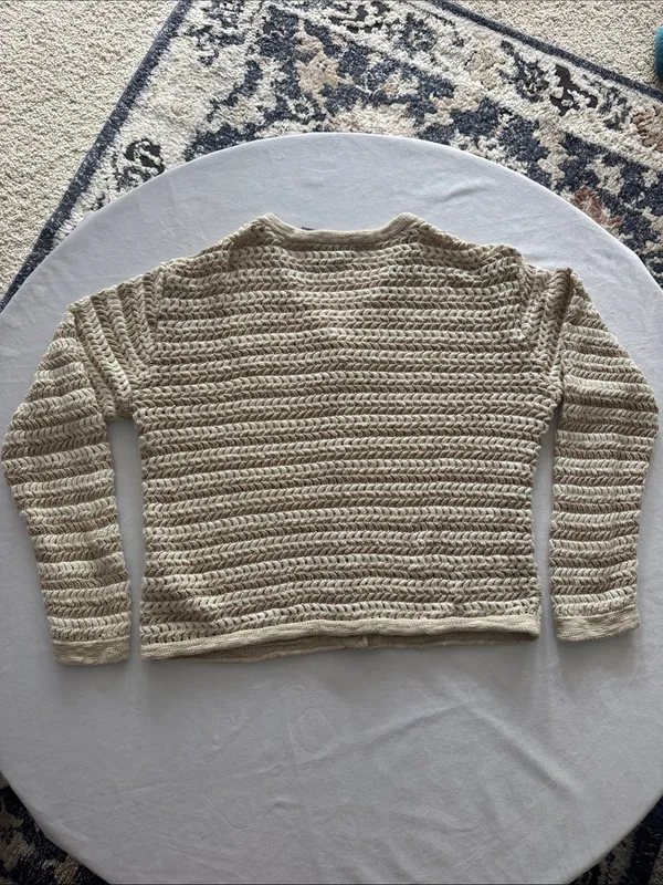 Liz Claiborne Cotten Linen Blend Cream Open-Weave Button Front Cardigan - Image 2