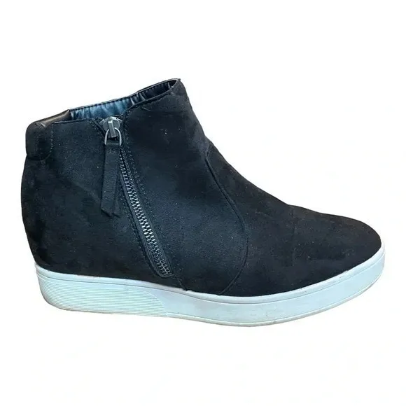 Serra Hidden Wedge Sneaker Women‎ Size 10 Black Faux Suede Zip Bootie Platform - Image 2