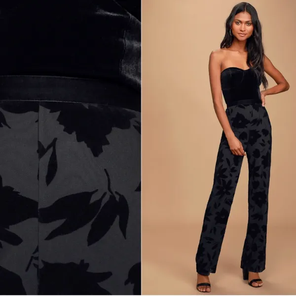 LULU's Sexy Chic Elegant Wedding Velvet Floral Sophisticated Jumpsuit Pantsuit - Image 2