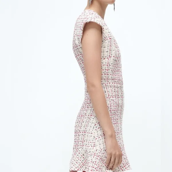 Zara Textured Weave Tweed Dress With Ruffles - Image 6