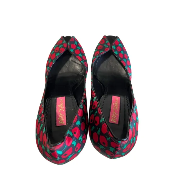 Vintage Betsey Johnson Red Green‎ Floral Platform Heels Y2K Pumps Size 5.5 - Image 9