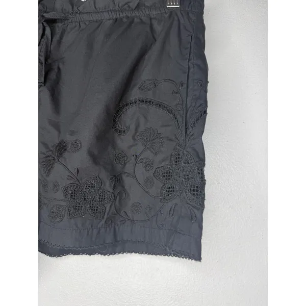 Rag & Bone Black Embroidered Cotton Shorts Elastic Waist Scallop Trim Small - Image 3
