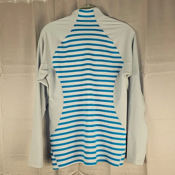 Patagonia Womens Blue Striped Capilene 3‎ Midweight Zip Neck Long Sleeve Top Med - Image 2