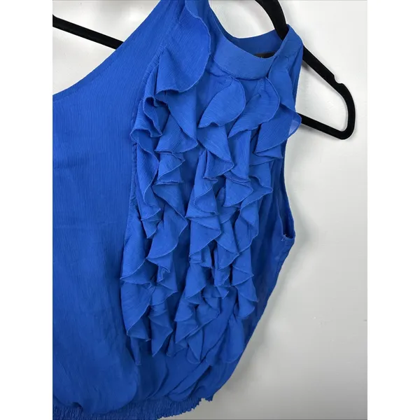 Vintage Mossimo Medium Top Blue Ruffles Y2K‎ Womens Sleeveless Tank Halter Neck - Image 14